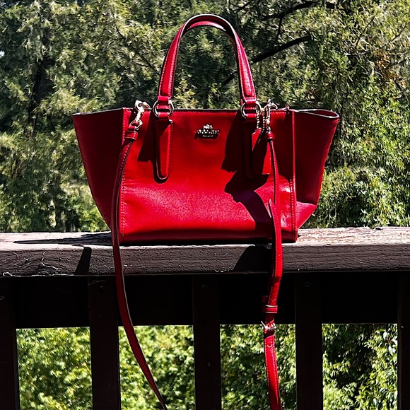 COACH Crosby Mini Carryall 33537 Smooth Red Leather Two Way Wear AUTHENTIC - Picture 1 of 9